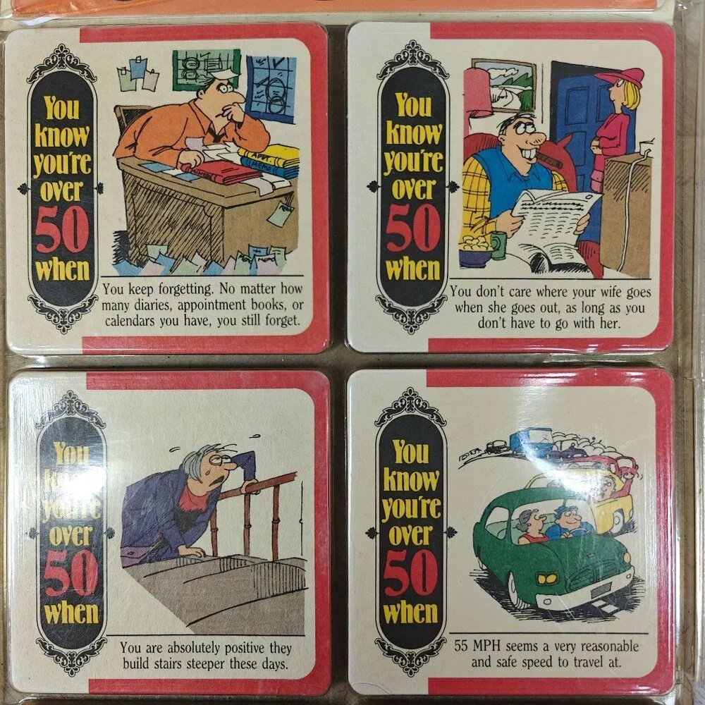 You're Over 50 When... Birthday Coasters Set Of 8 Vintage Humor Birthday Gift